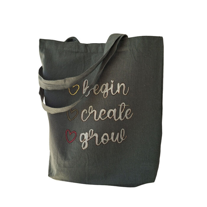 Begin Create Grow – Minimal Tote Bag τσάντα ζωγραφισμένη στο χέρι